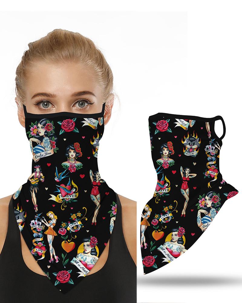 

Floral Print Breathable Ear Loop Face Cover Windproof Motorcycling Dust Outdoors, Black