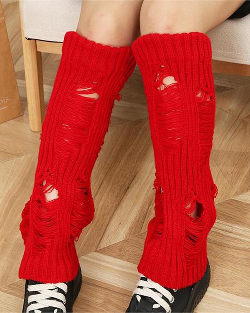 

1Pair Hollow Out Knit Over-The-Calf Winter Leg Warmers, Red