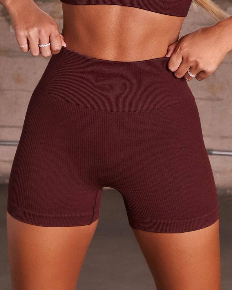 

High Waist Butt Lifting Skinny Active Shorts, Brown