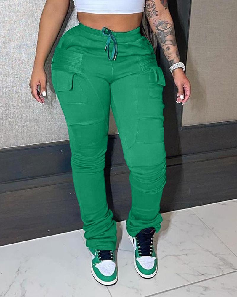

Pocket Detail Drawstring Skinny Pants, Green