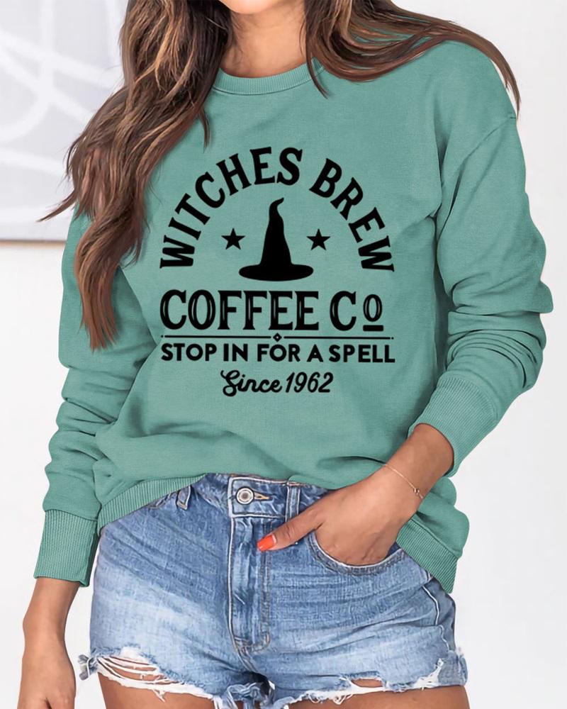 

Halloween Graphic Letter Print Long Sleeve Sweatshirt, Green