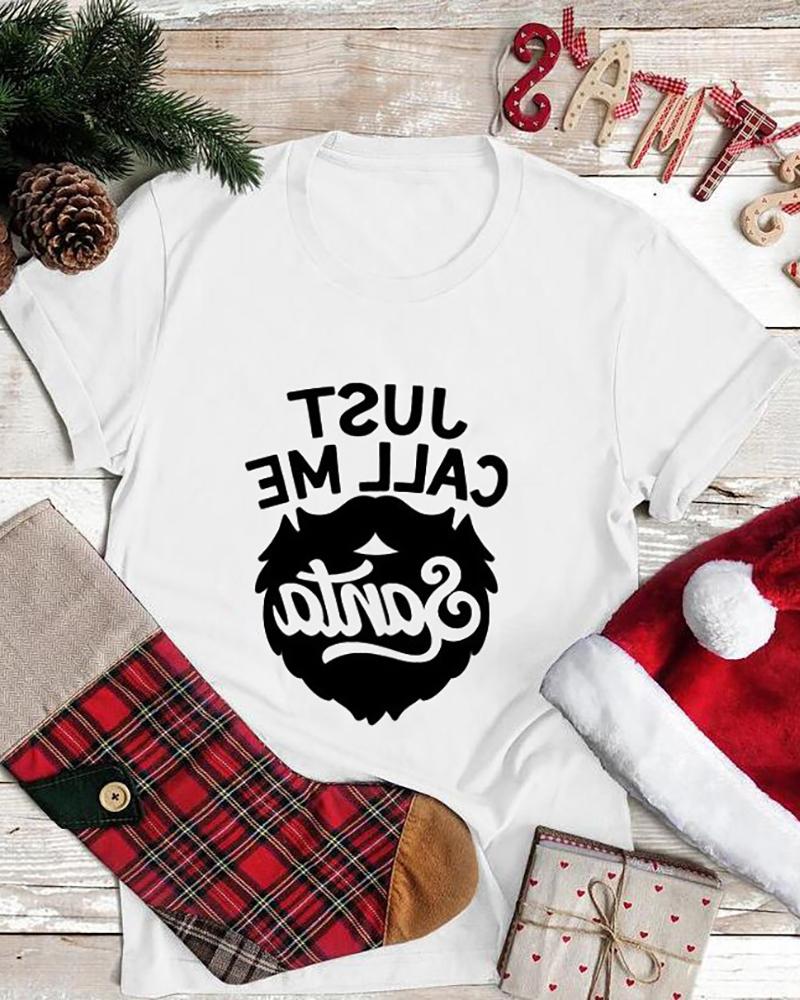 

Christmas Letter Print Short Sleeve Casual T-Shirt, White