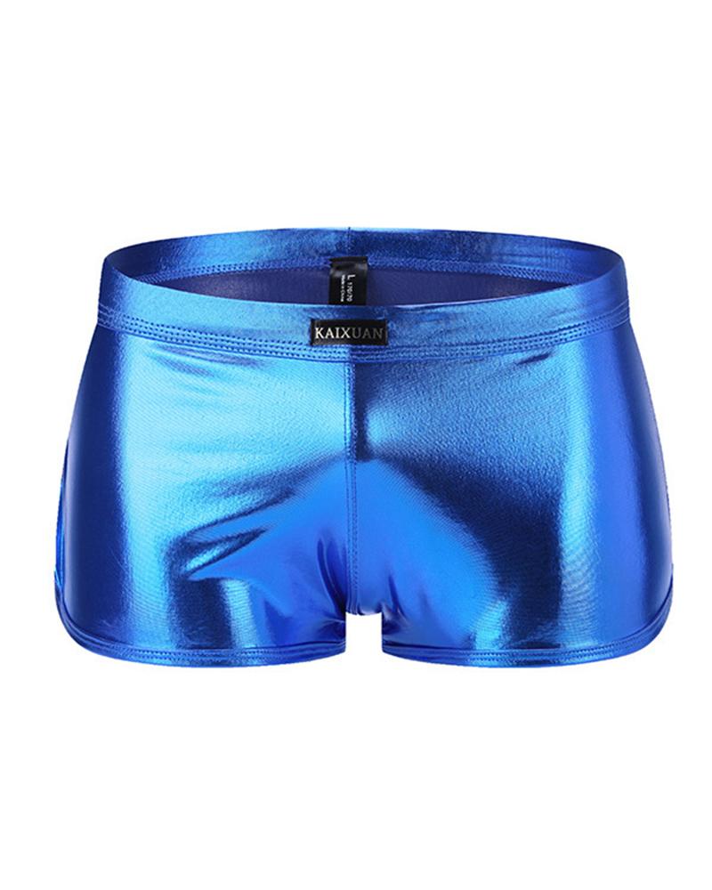 

Solid Shinny Skinny Boxer Brief Underwear, Blue