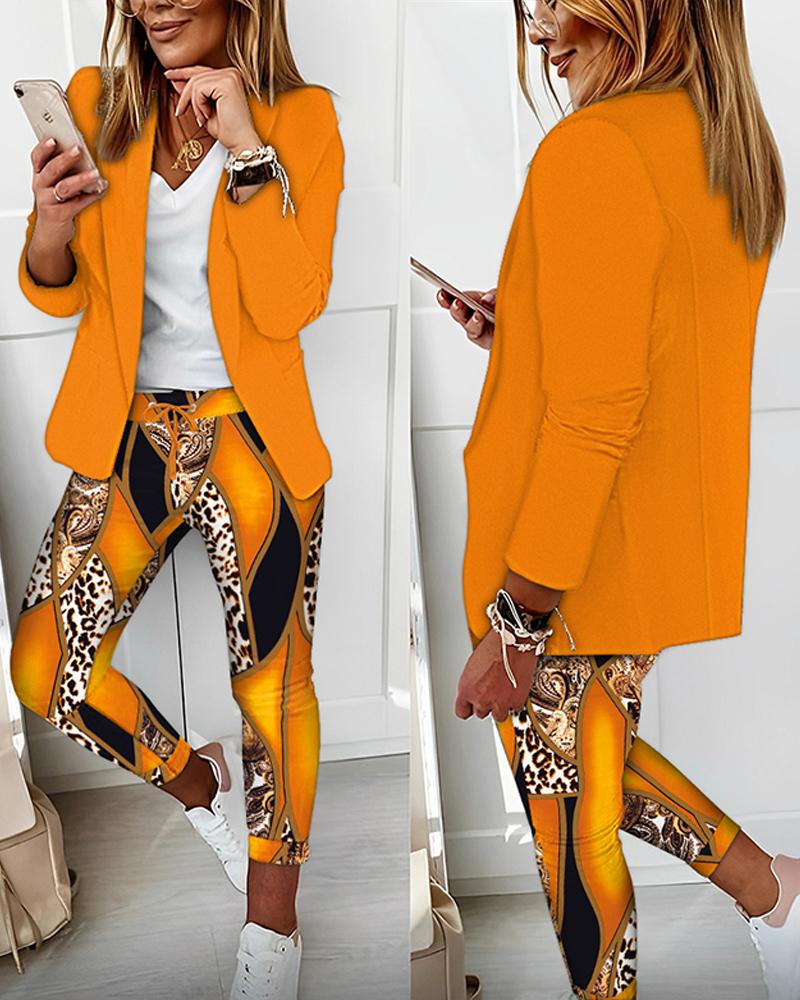 

Shawl Collar Blazer Coat & Baroque Leopard Print Pants Set, Yellow
