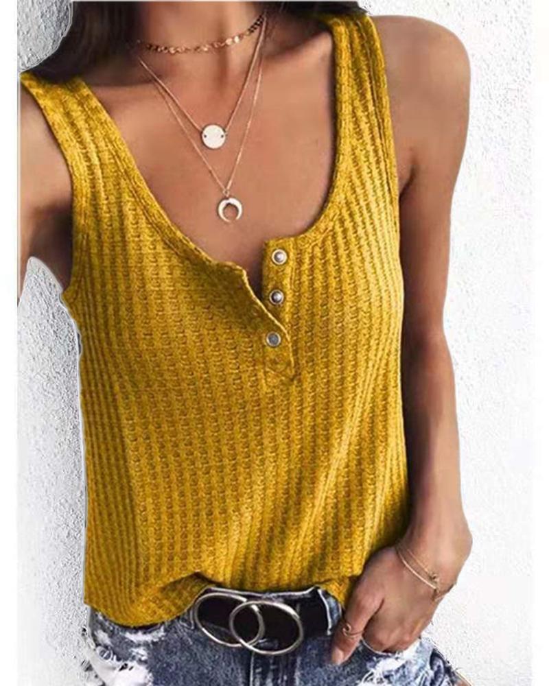 

Button Front Casual Tank Top, Yellow