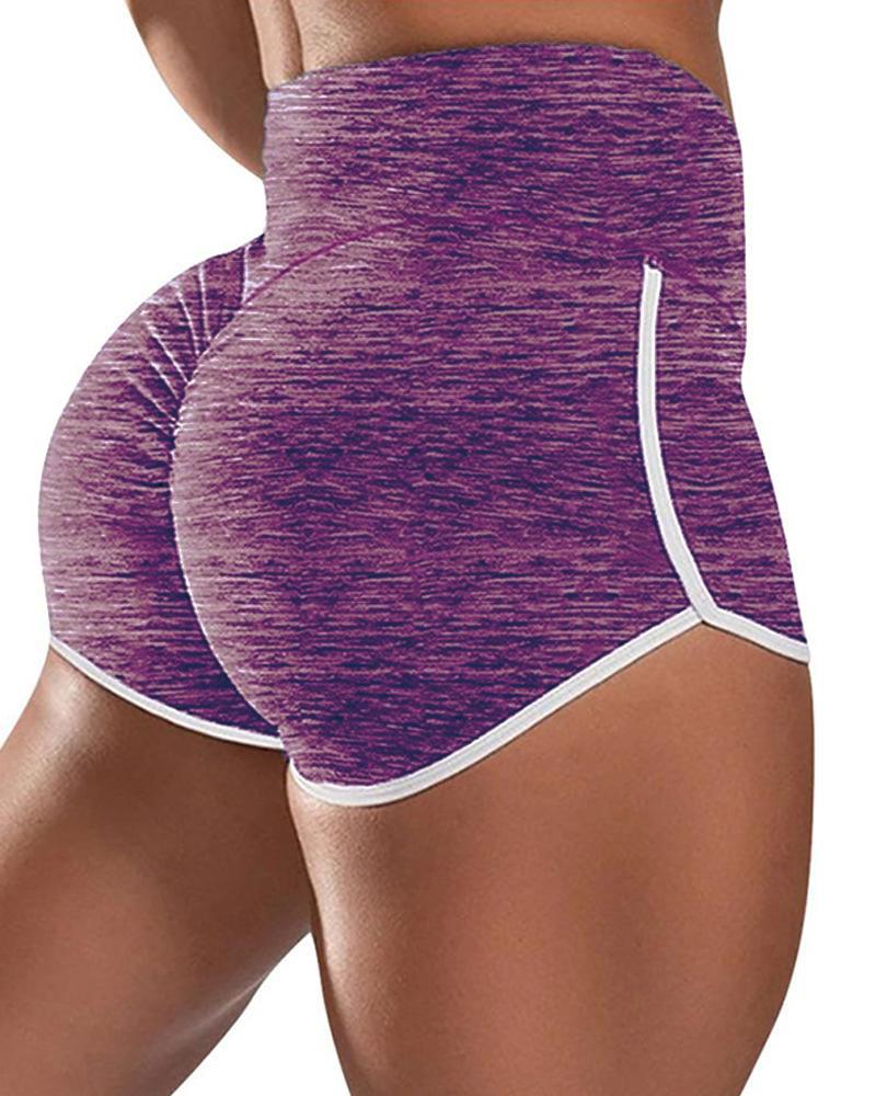 

High Waist Contrast Binding Active Workout Gym Shorts, Purple