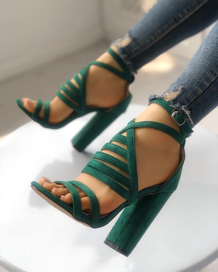 

Strappy Open Toe Stiletto Sandals, Green