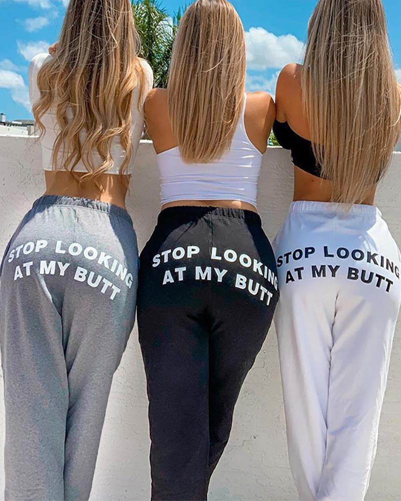 

Letter Print High Waist Pocket Design Pants, Gray