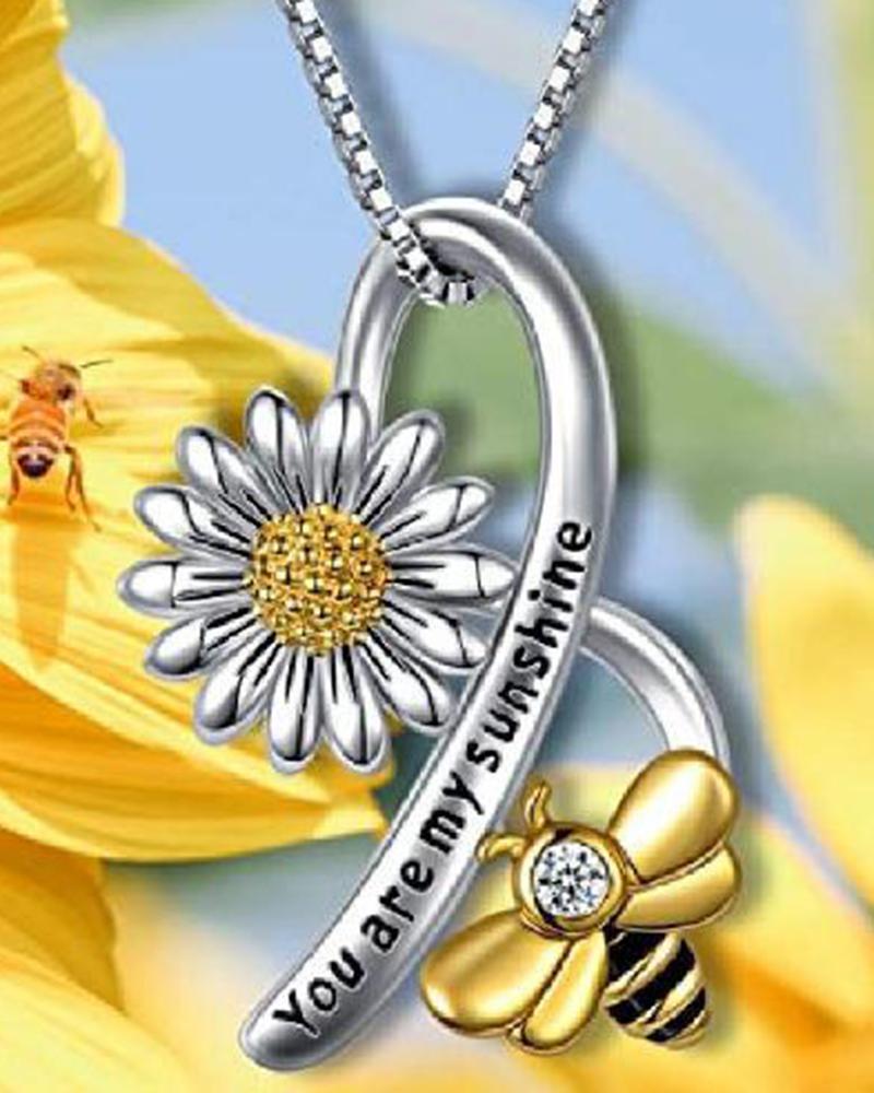 

1pc Sunflower Bee Cross Pendant Necklace, Silver