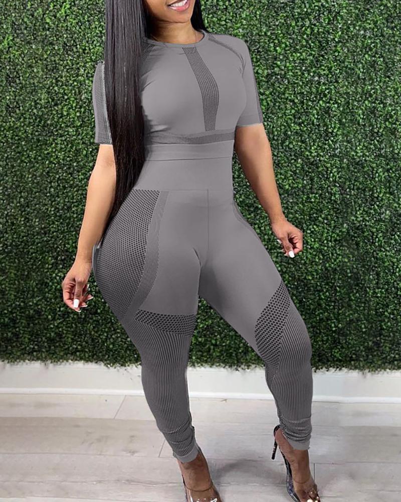 

Colorblock Workout Tops & Butt Lifting High Waisted Pants Set, Gray