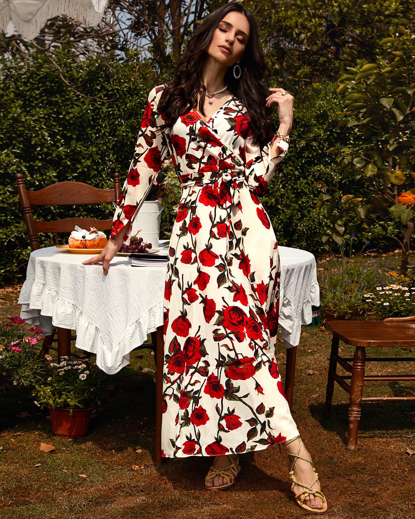 

Mommy & me V-Neck Long Sleeve Floral Print Dress(S1 For Kids,S2 For Mom), Style2