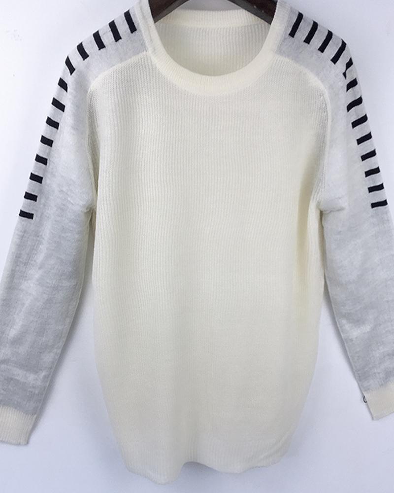 

Men Colorblock Long Sleeve Casual Sweater, White