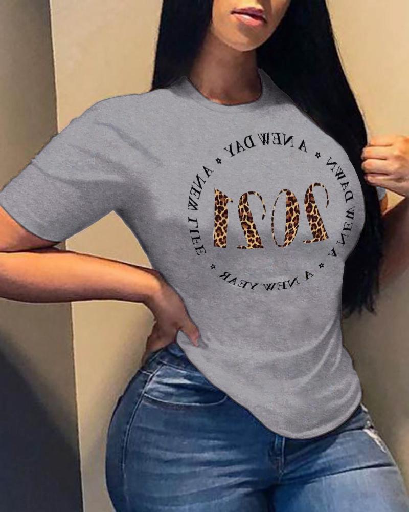 

Letter Print Short Sleeve Loose T-shirts, Gray