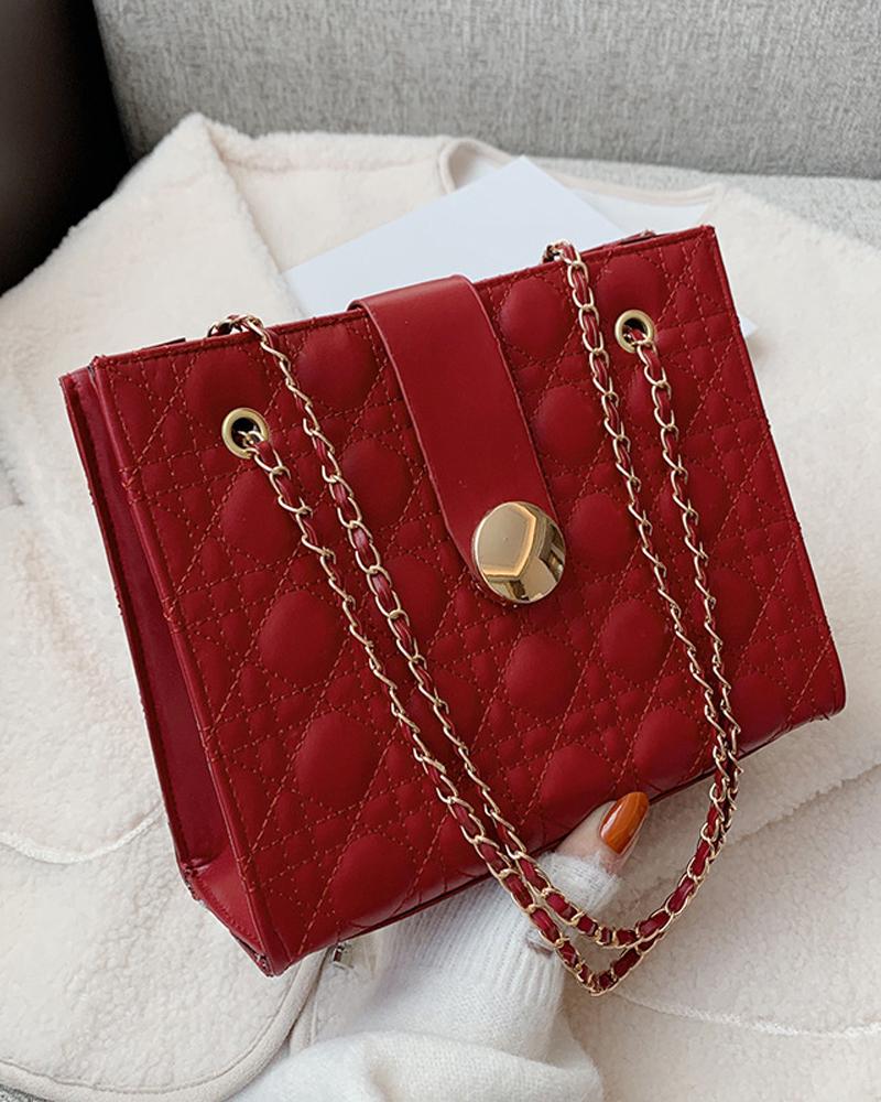 

Quilted Chain Strap Shoulder Bag, Red