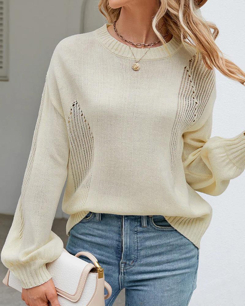 

Round Neck Hollow Out Knit Sweater, Apricot