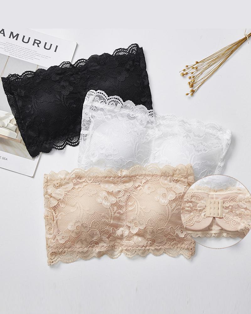 

Strapless Crochet Lace Padded Bandeau Lace Bra, Nude