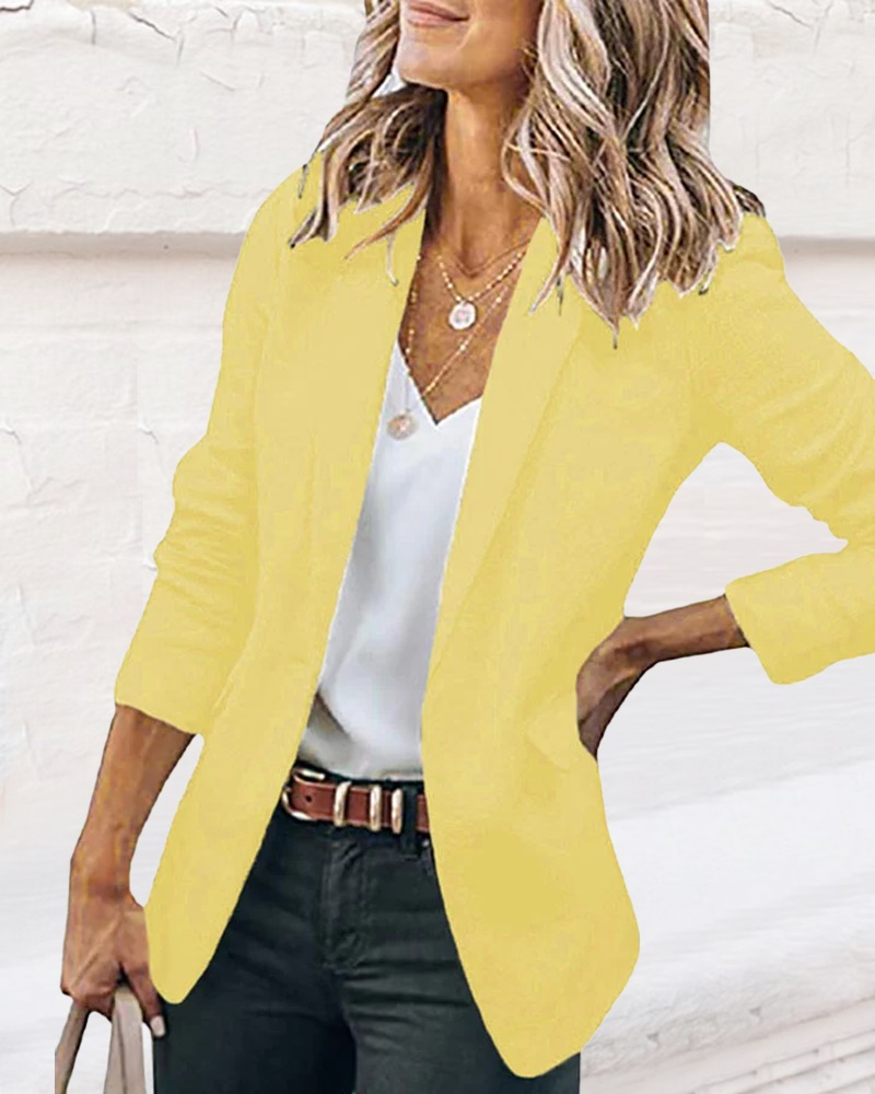 

Long Sleeve Lapel Collar Blazer, Yellow