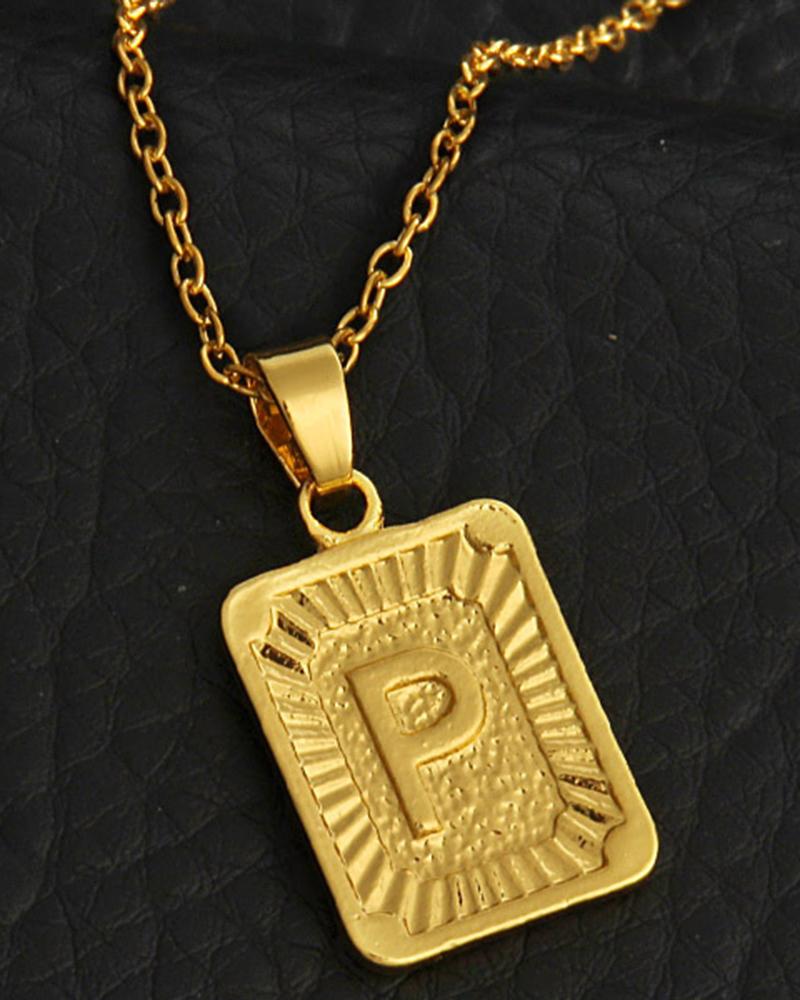 

1pc Letter Embossed Square Pendant Necklace, Style16