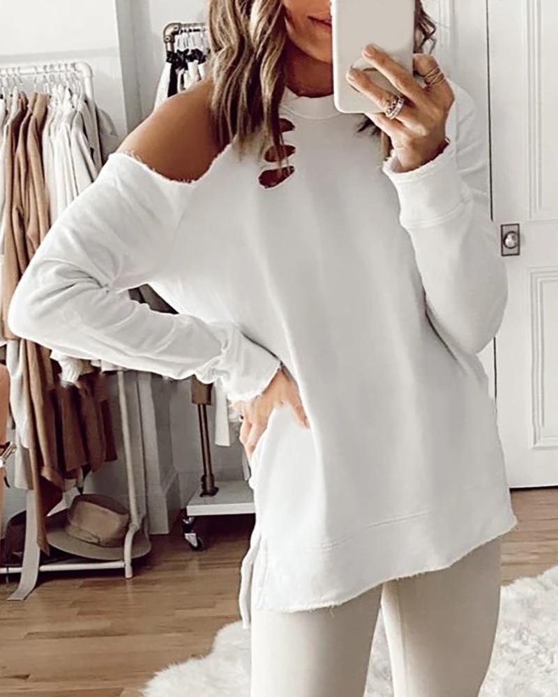 

Cold Shoulder Cutout Long Sleeve Top, White