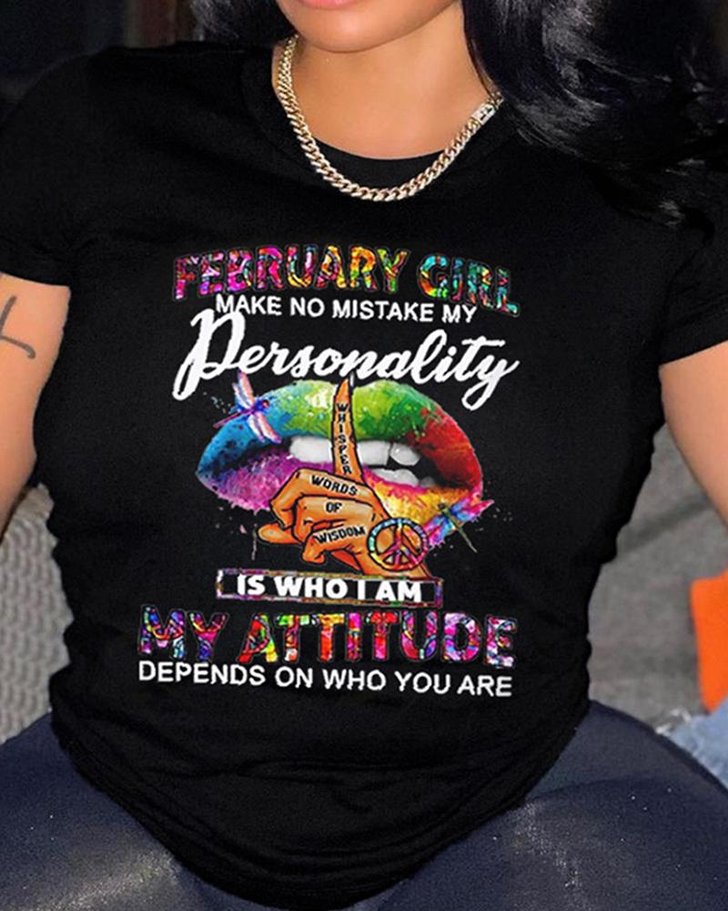 

Slogan Print Short Sleeve Casual T-shirt, Black