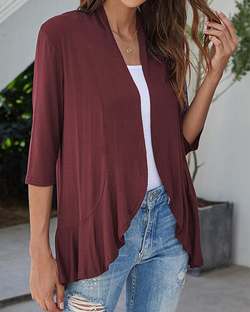 

Ruffle Hem Open Front Top, Wine red