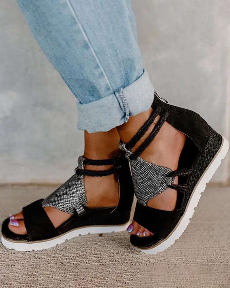

Braided Peep Toe Wedge Sandals, Black