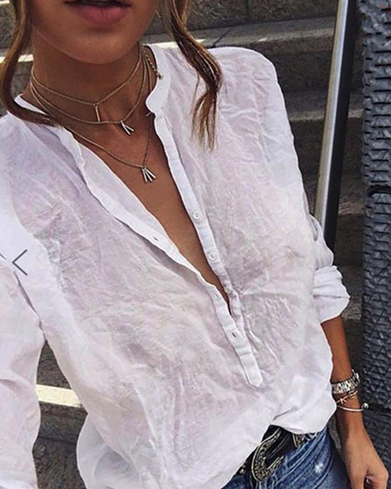 

Solid Round Neck Csual Blouse, White