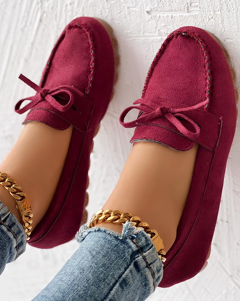 

Bowknot Design Slip-On Loafers, Wine red