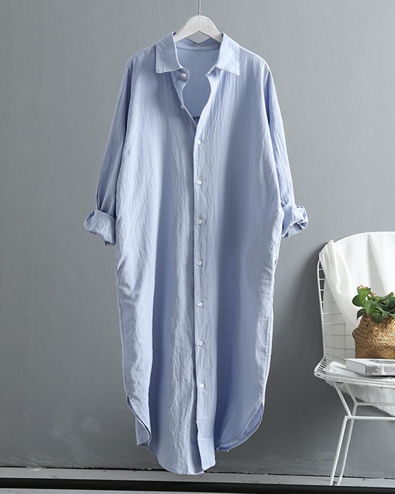 

Button Design Long Sleeve Casual Shirt, Blue