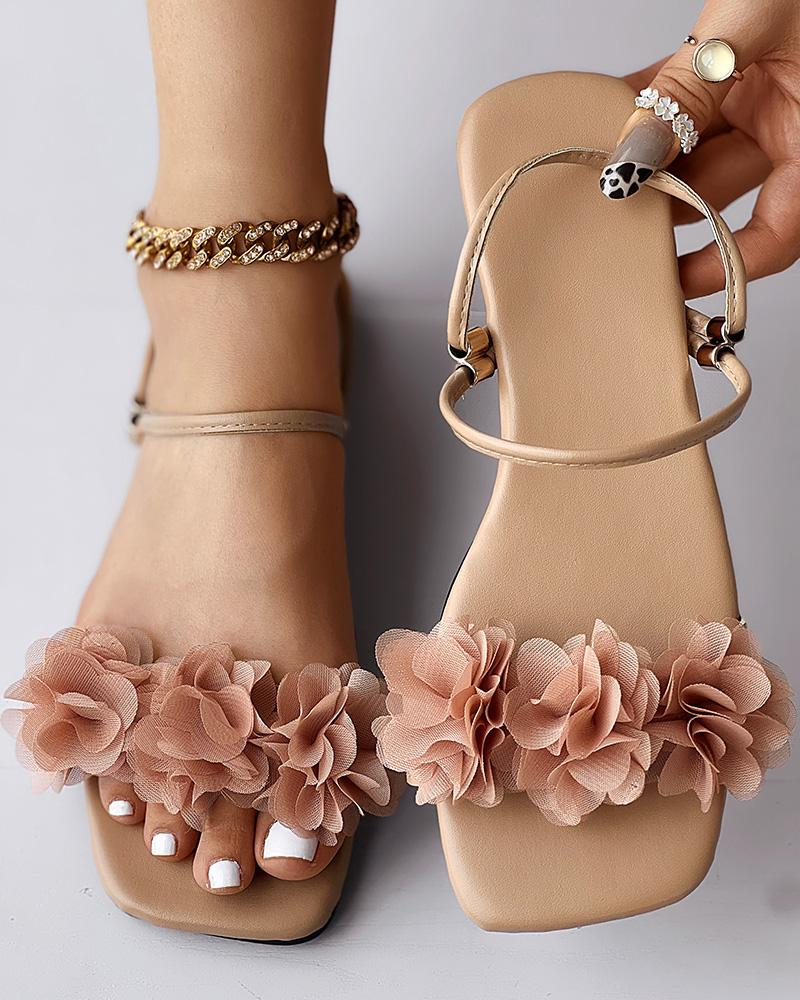 

Floral Pattern Slingback Summer Sandals, Apricot