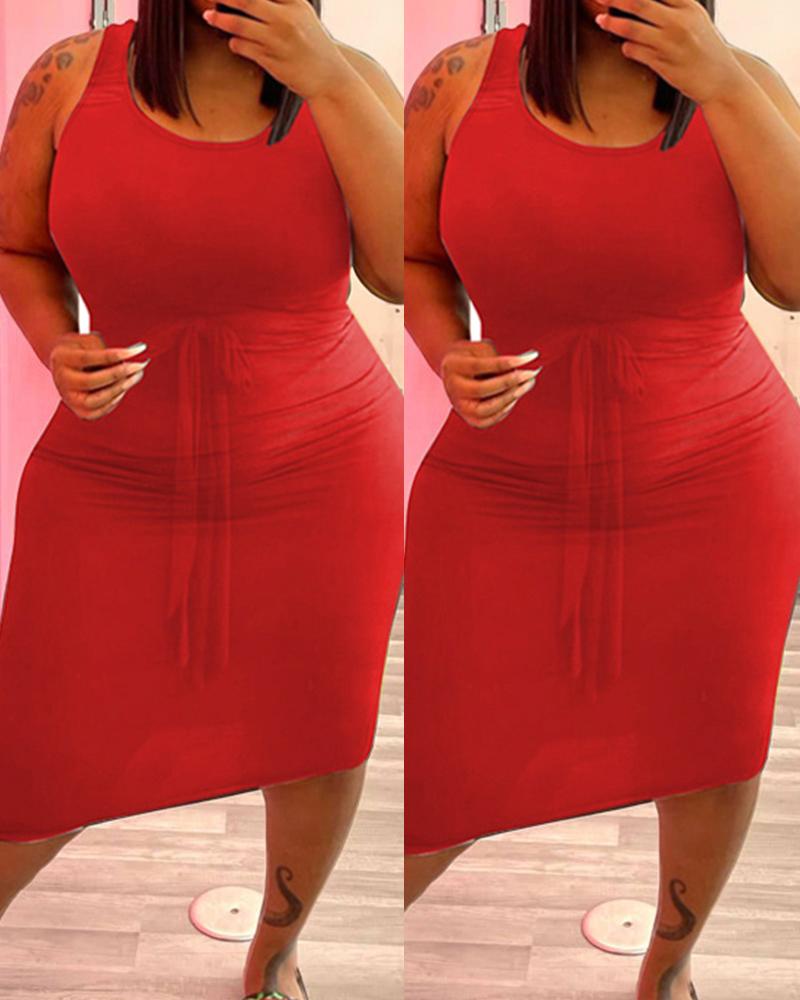 

Plus Size Tied Detail Sleeveless Casual Dress, Red