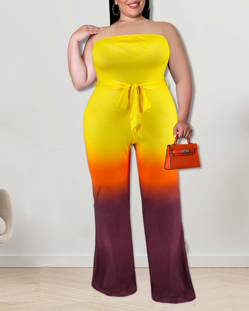 

Plus Size Ombre Strapless Belted Tube Jumpsuit, Yellow