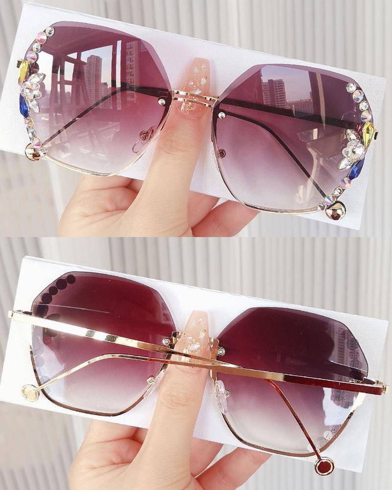 

1Pair Rhinestone Decor Rimless Ombre Sunglasses, Style2