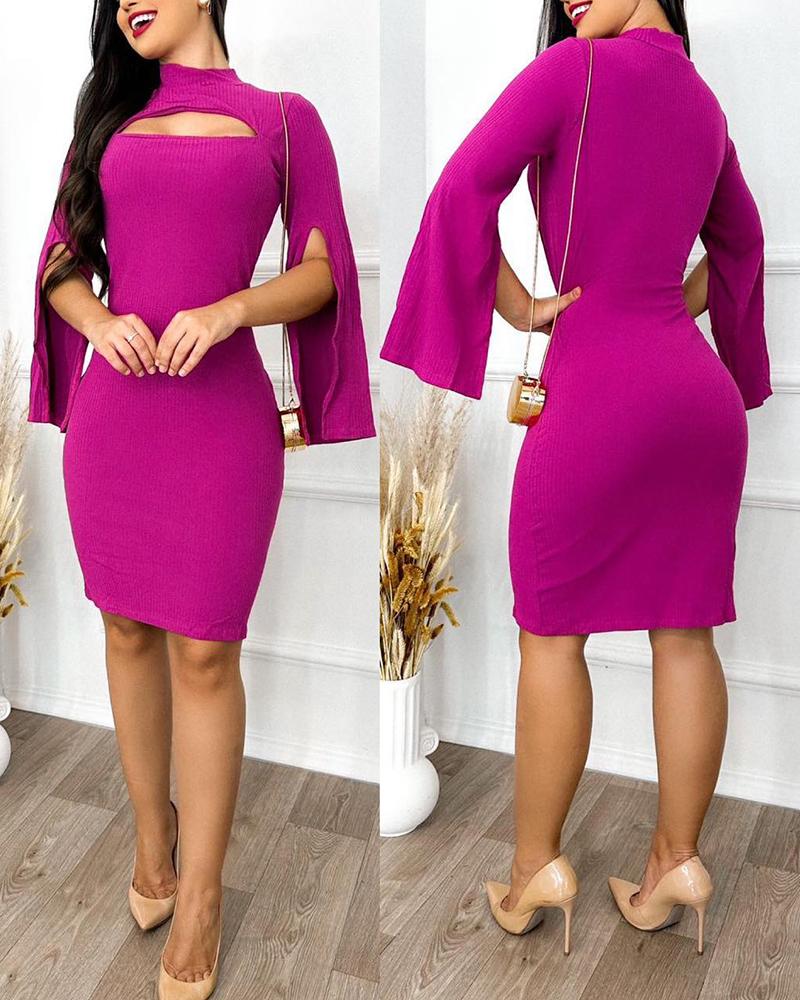 

Cape Sleeve Cutout Work Dress, Hot pink