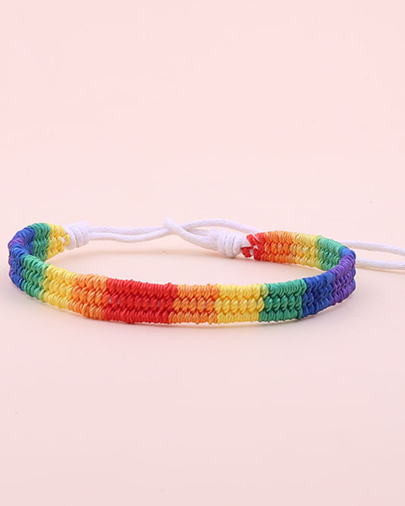 

1pc Ombre Rainbow Stripe Braided Pride Month Bracelet, White