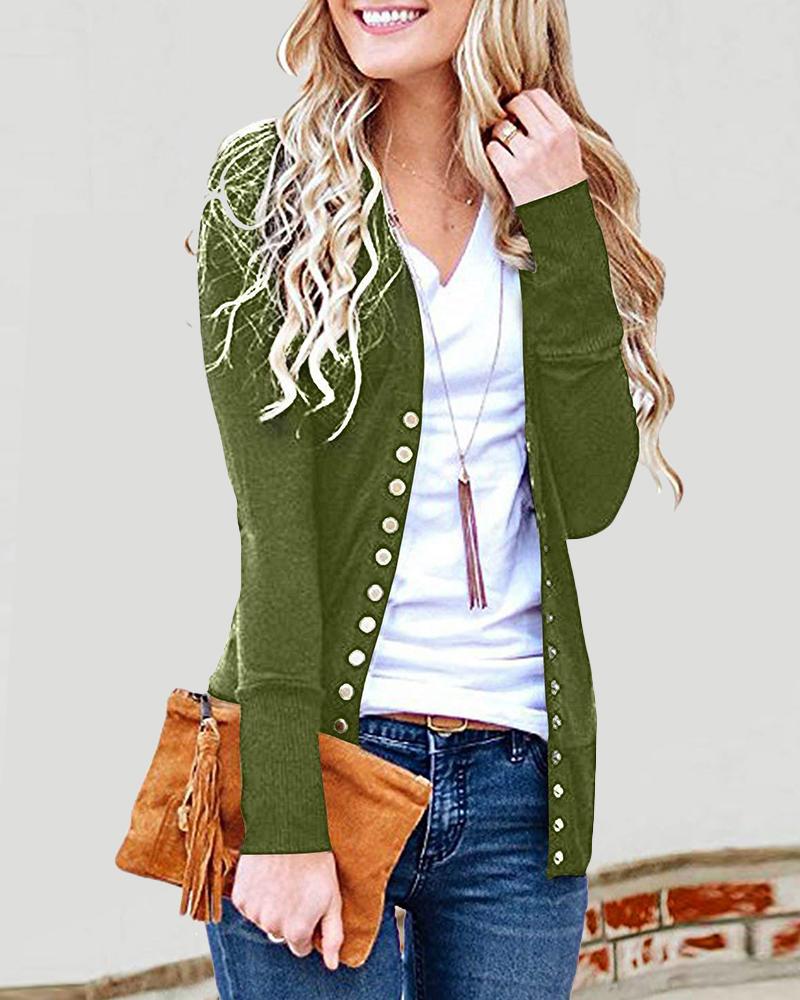 

Long Sleeve Button Front Coat, Green