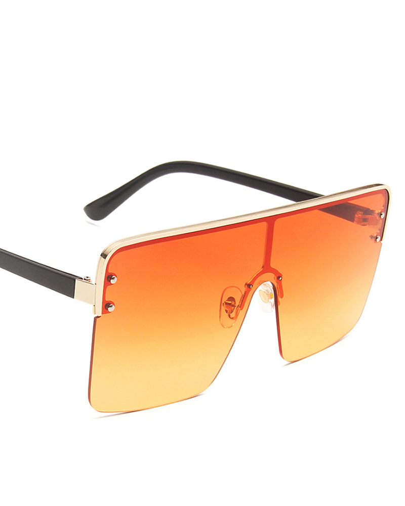 

1Pair Half Metal Frame Ombre Lens Flat Top Sunglasses, Orange