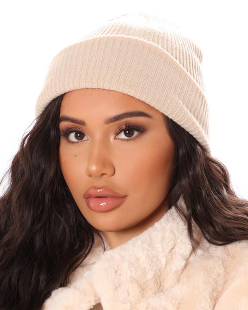 

Trendy Thermal Knit Bennie Hat, Beige