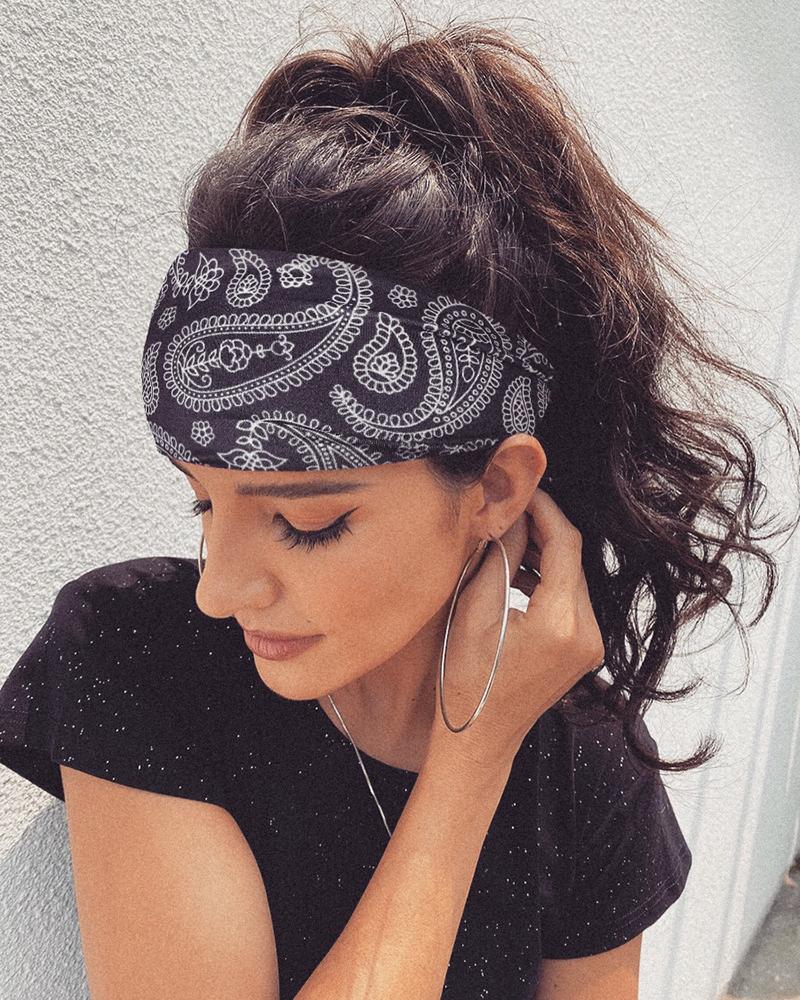 

Print Yoga Elastic Headwraps Head Wrap Hair Band, Black