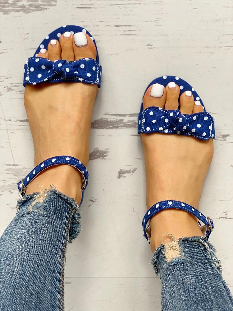 

Dot Bowknot Design Open Toe Flat Sandals, Blue