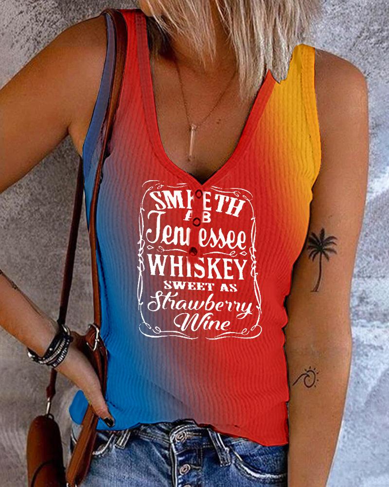 

Letter Print Ombre Button Front Tank Top, Multicolor