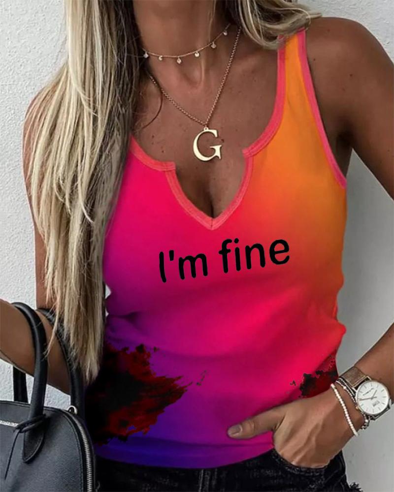 

Halloween Letter Blood Print Ombre V-Cut Tank Top, Multicolor