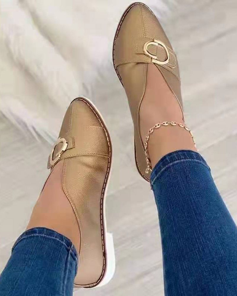 

Buckled Point Toe Work Loafers, Gold