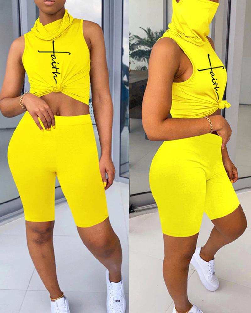 

Faith Print Sleeveless High Neck Top & Shorts Set, Yellow