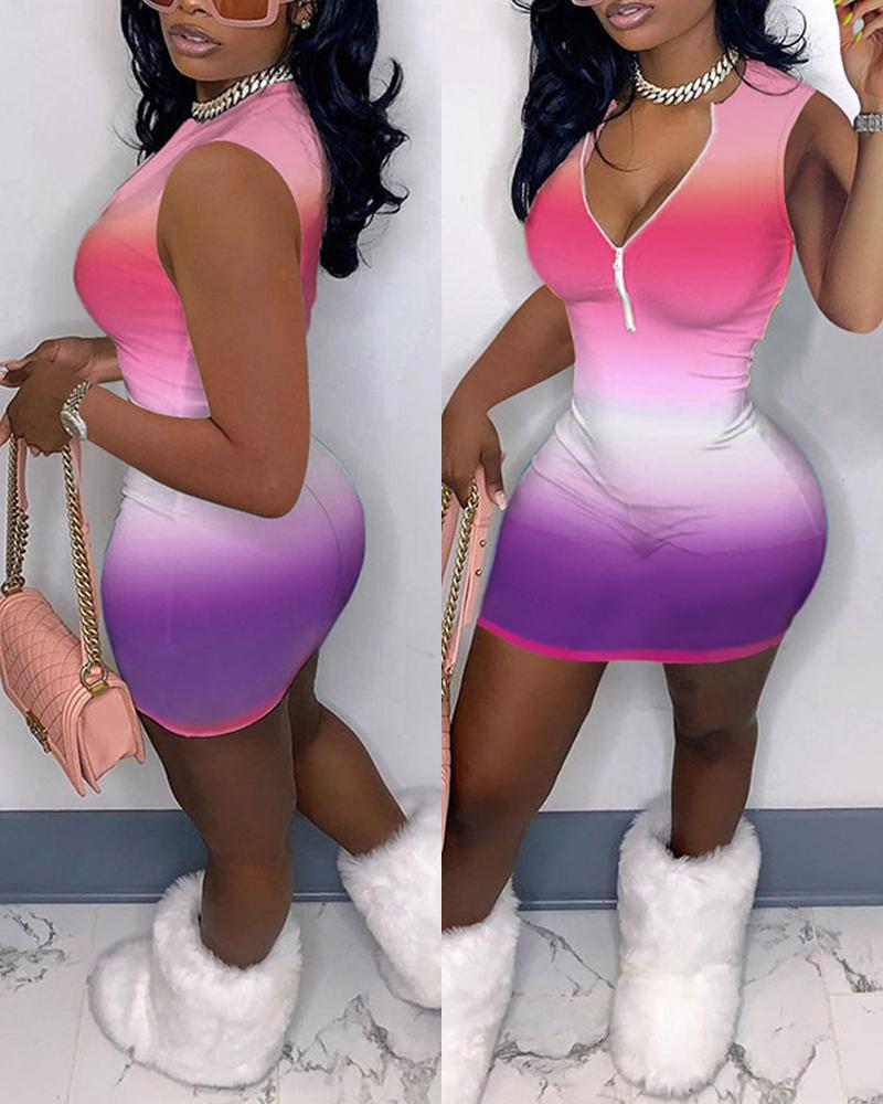 

Tie Dye Skinny Sleeveless Bodycon Mini Dress, Hot pink