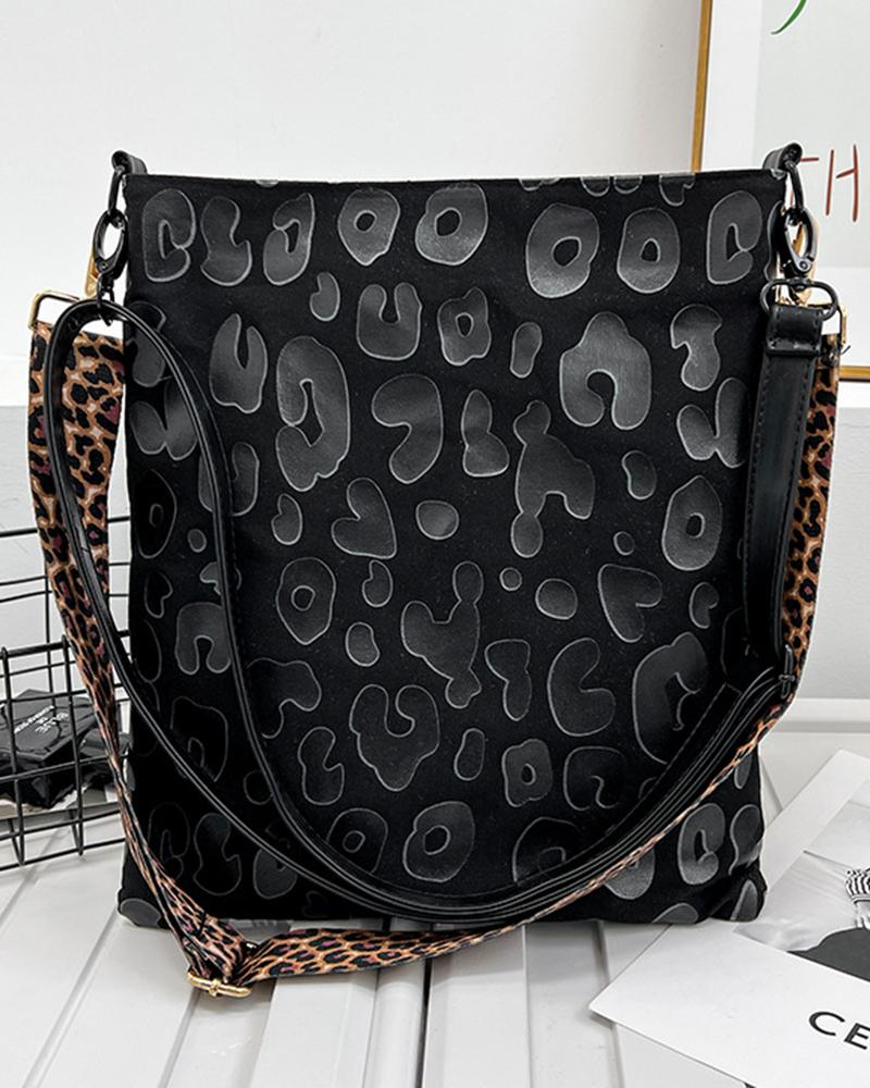

Leopard Pattern Crossbody Shoulder Bag, Black
