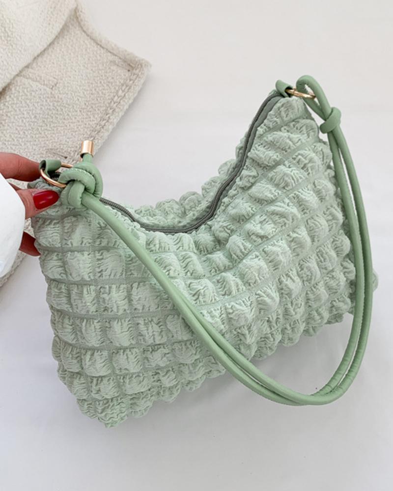 

Minimalist Ruched Bubble Textured Shoulder Bag, Green