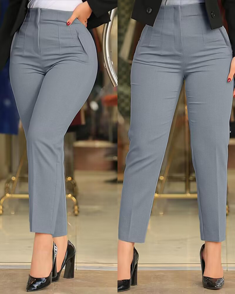 

High Waist Cropped Work Pants, Gray