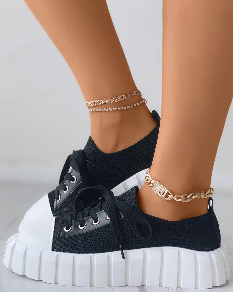 

Eyelet Lace-Up Casual Sneaker, Black