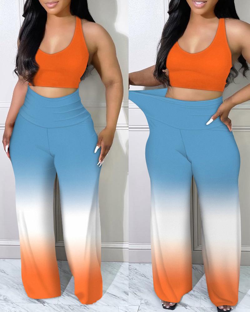 

Crop Tank Top & Ombre High Waist Pants Set, Orange